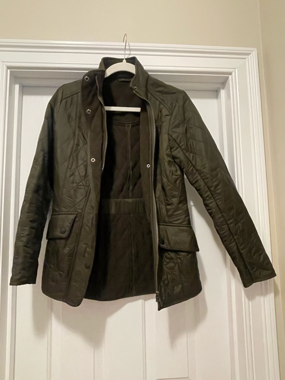 Barbour Utility Polarquilt Quilted Jacket Olive Fitted Field Coat UK 8